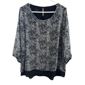 AB Studio Layered Blouse Split‎ Back Semi-sheer Sleeves Women’s Size XL